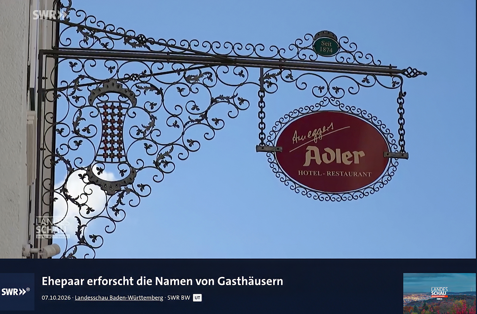 Der Arneggers Adler in der SWR Landesschau zum Thema Wirtshausschilder